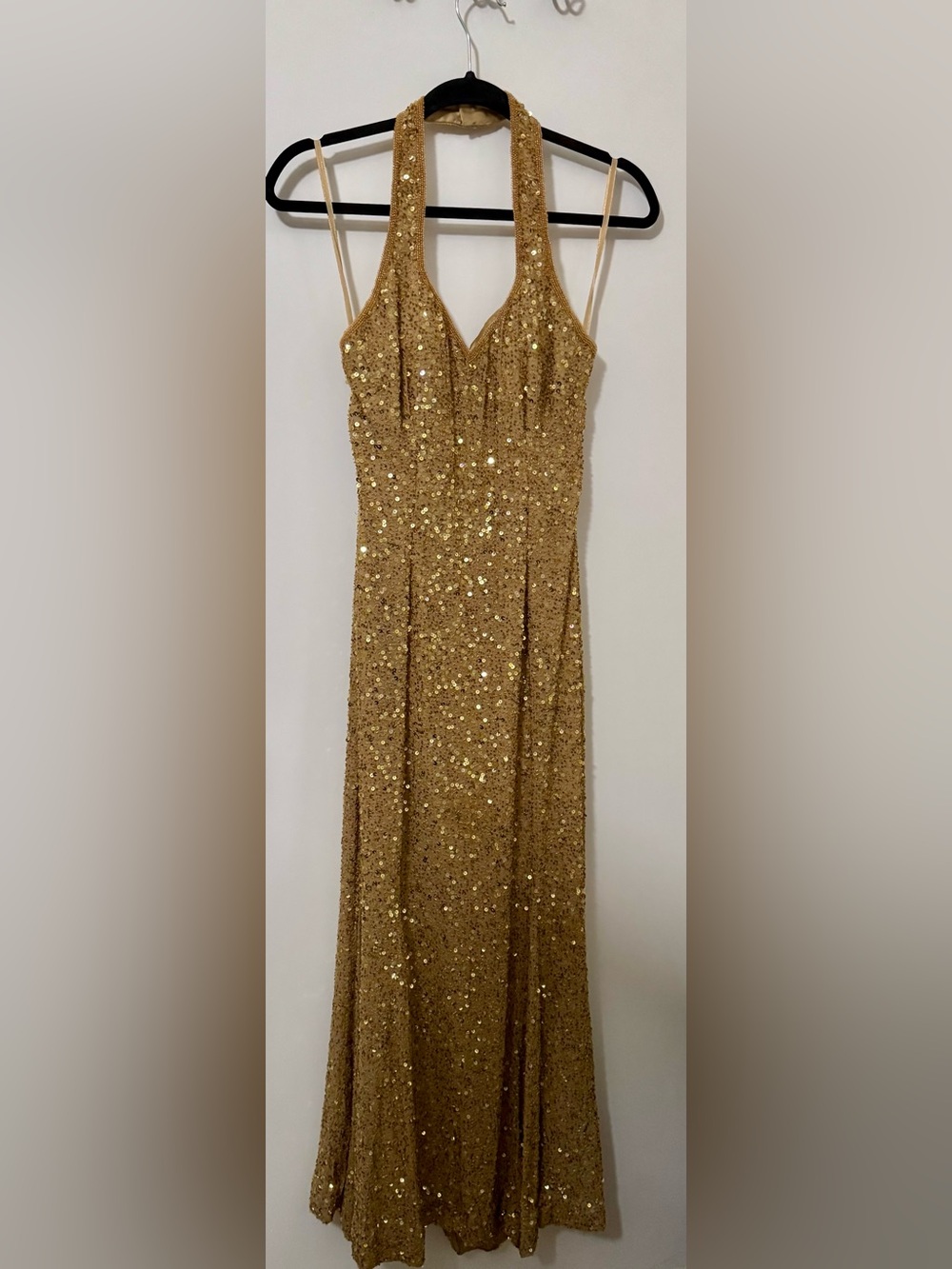 Scala Gold Sequin Halter Evening Gown